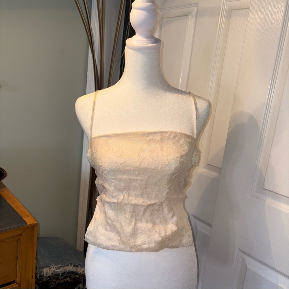Princess Polly Cream Floral textured top
